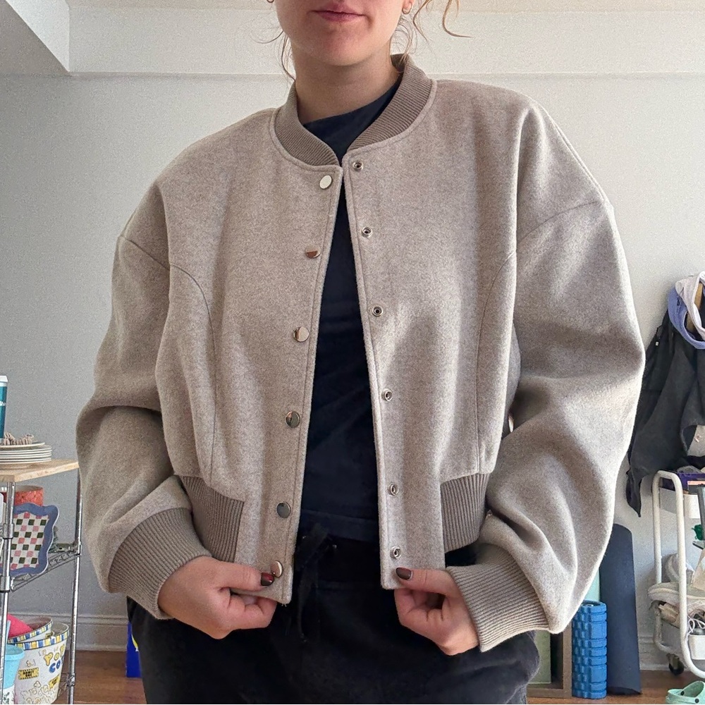 Amazon Essentials Women's Taupe Bomber Jacket